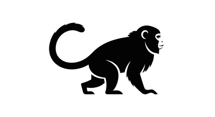 Silhouette of a monkey walking on a white background.