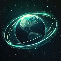 Illustration of a black hole and a blue spiral galaxy in space.