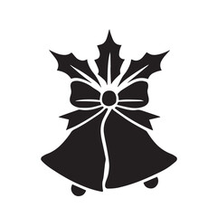 Black silhouette of christmas bells with holly and bow