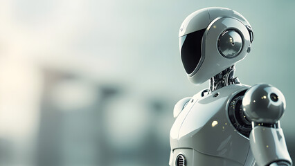 Close-up of smooth robot textures and materials. Minimalist aesthetic with blurred space for corporate message or text.