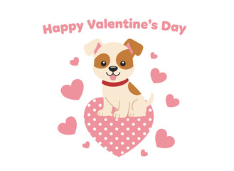 Happy Valentine's Day, featuring a dog and hearts in a vector illustration