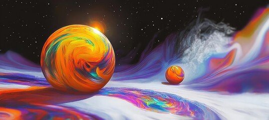 My main business is digital art, featuring colorful planets and suns in space with nebulae backgrounds, and space fantasy illustrations.