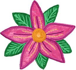 Cheerful pink flower embroidery stitch design. beautiful christmas decoration element for festive craft projects