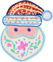 Cheerful Santa Claus embroidery with folk art stitch. decorative christmas element for festive holiday design