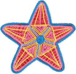 Joyful christmas star patch embroidery with red stitch. festive craft element for decoration transparency background