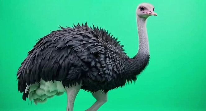 Ostrich against green-screen background.4k video.