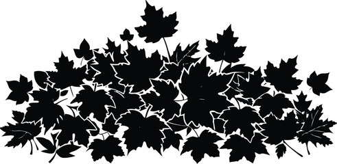 A dense cluster of dark black maple leaves rendered in a striking silhouette style against a white background silhouette
