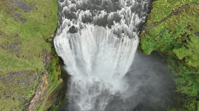 Aerial view of Sk&oacute;gafoss is one of the biggest waterfalls in the Iceland
