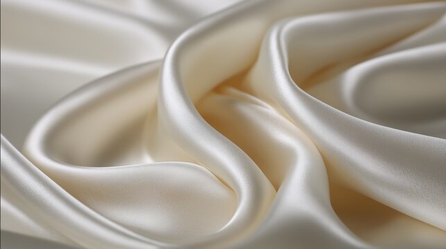 ivory silk charmeuse fabric rolled out smoothly on table close up shot