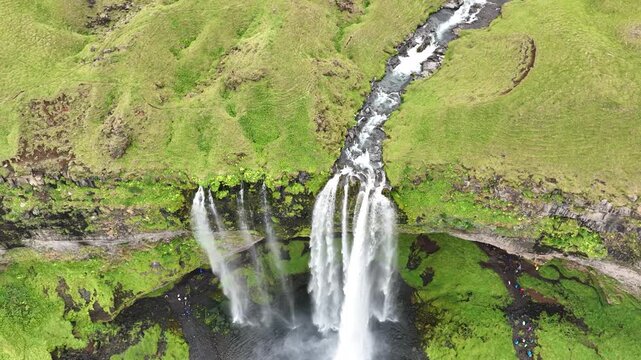aerial view of Seljalandsfoss waterfalls in iceland