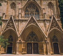 Obraz premium Gothic facade of Lala Mustafa Pasha Mosque, Famagusta, Cyprus – 13 June 2025