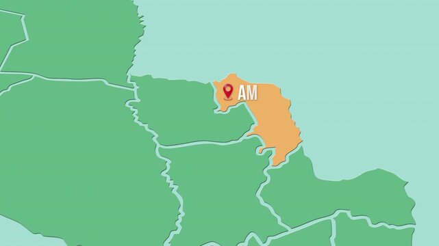 Mapa de Paraguay con división política resaltando el departamento Amambay