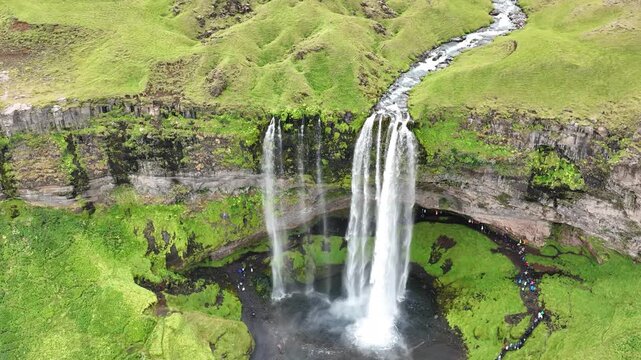 aerial view of Seljalandsfoss waterfalls in iceland