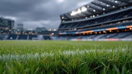 Enthusiastic spectators fill the stands as dark clouds loom overhead, setting the stage for an exciting athletic competition