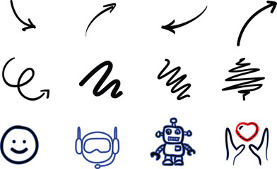 Hand Drawn Doodle Arrows, Symbols and Tech Icon Set