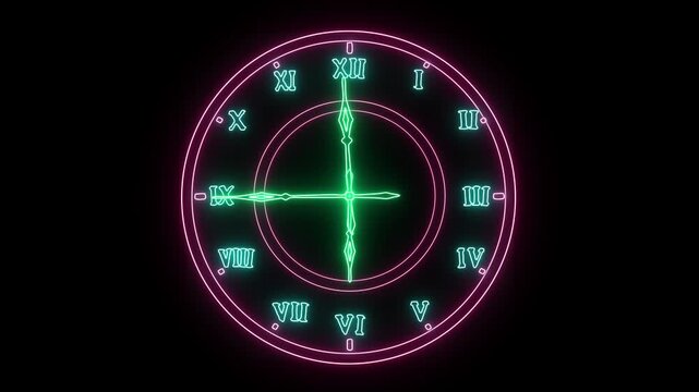 Watch face blue green hands Roman numerals 6 o'clock hands in motion black screen