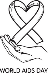 World AIDS Day vector with hand holding heart-shaped ribbon for compassion, awareness, and global health support illustration