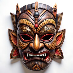 Intricate tribal mask with fierce expression and detailed carvings