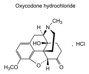 Oxycodone hydrochloride, chemical structure of oxycodone hydrochloride, drug substance