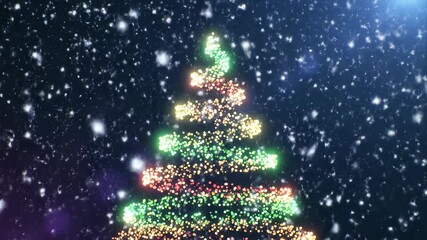 Magical snowfall cascades around glittering christmas tree in nighttime wonderland - Powered by Adobe