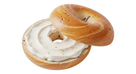 realistic 3D of sliced bagel with cream cheese, isolated, breakfast food concept