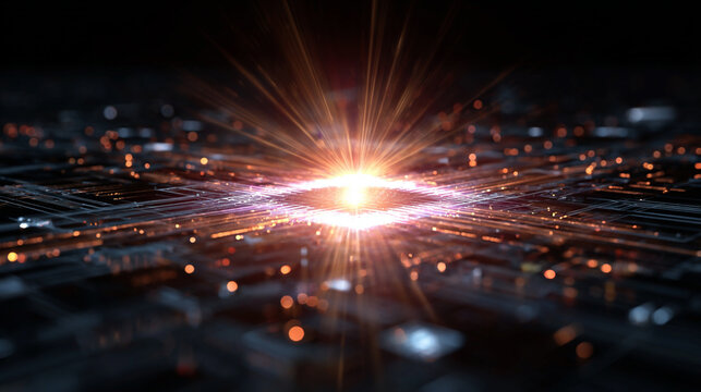 Futuristic Digital Technology: Glowing Abstract Network with Dynamic Luminous Sparks