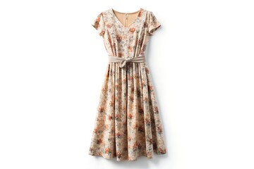 Elegant floral print midi dress with a tie waist isolated on transparent background