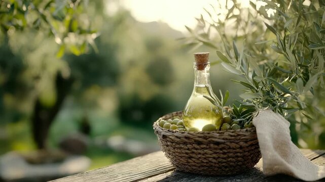 Golden olive extract: rich aroma, authentic freshness, healthful nutrition, brilliant tint, pure quality, nurturing element, faint bouquet, natural provenance, calm harmony, elegant taste