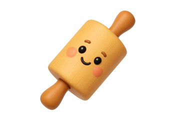 Cute cartoon rolling pin character 3d rendering for baking, cooking, and kitchen utensils on transparent background