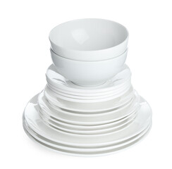 Set of ceramic dishware isolated on white