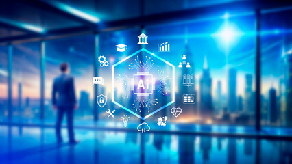 Ai tech, Global Internet connect with AI for business, Artificial Intelligence, using command prompt for generates something, Futuristic technology transformation.