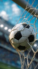 Soccer Ball Hitting the Back of the Net in a Stadium Filled With Excitement