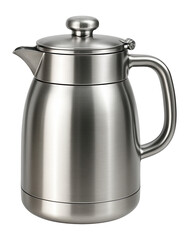A portable stainless steel coffee pot with a secure lid, perfect for motorhome use.