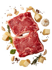 Raw Steak with Butter, Garlic, and Herbs on Transparent Background
