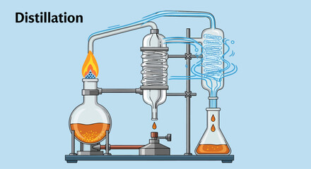 Distillation Process Separating Liquids Using Heat and Condensation in Laboratory