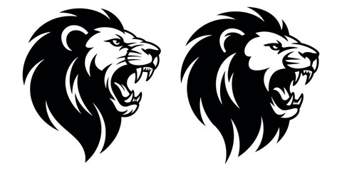 Bold Roaring Lion Head Silhouette Vector Illustration. Ideal for Sports Mascots, Strong Logos, Power, Strength, and Aggressive Design Themes.
