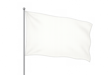 White flag waving in the wind on a flagpole, representing peace, truce, or surrender on a transparent background