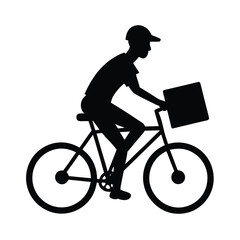 Obraz premium Delivery Man Riding Bicycle Silhouette Illustration