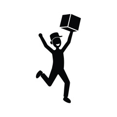 Delivery Man Throwing Box in Air Silhouette
