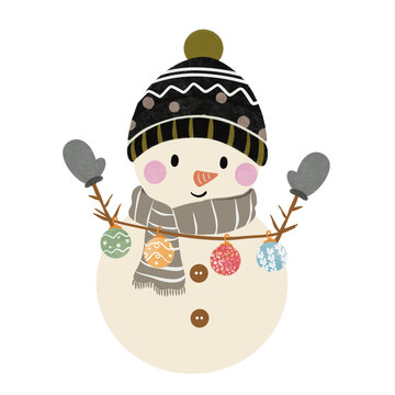 Cute Little Snowman Purple Black Clip Art Character 