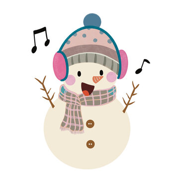 Cute Little Snowman Purple Pink Clip Art Character 