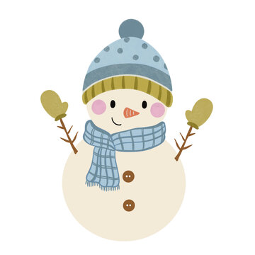 Cute Little Snowman Purple Blue Clip Art Character 
