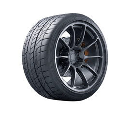 Fototapeta premium Car Tire and Alloy Wheel isolated on a transparent background 1