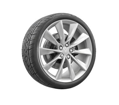 Car tire and silver alloy wheel isolated on a transparent background