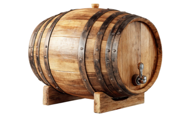 Wooden Barrel with Spigot isolated on a transparent background