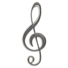 Obraz premium Shiny silver treble clef isolated on white background for musical concepts