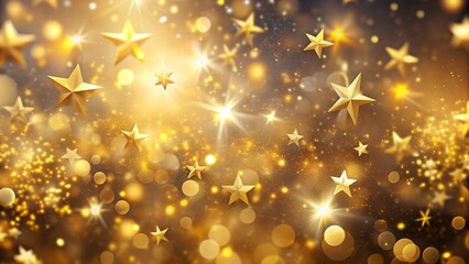 Golden stars and sparkling bokeh lights scattered across a warm, glowing background, evoking a sense of magic, celebration, and luxury for festive occasions