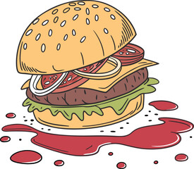Classic hamburger food illustration with toppings
