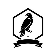 Vector art of eagle perched on a hexagon with a ribbon