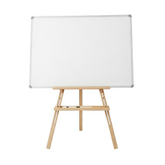 A blank white canvas rests on a wooden easel ready for artistic creation isolated on transparent background